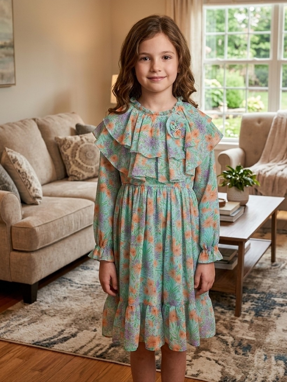 Girls’ Vintage‑Style Floral Dress (US